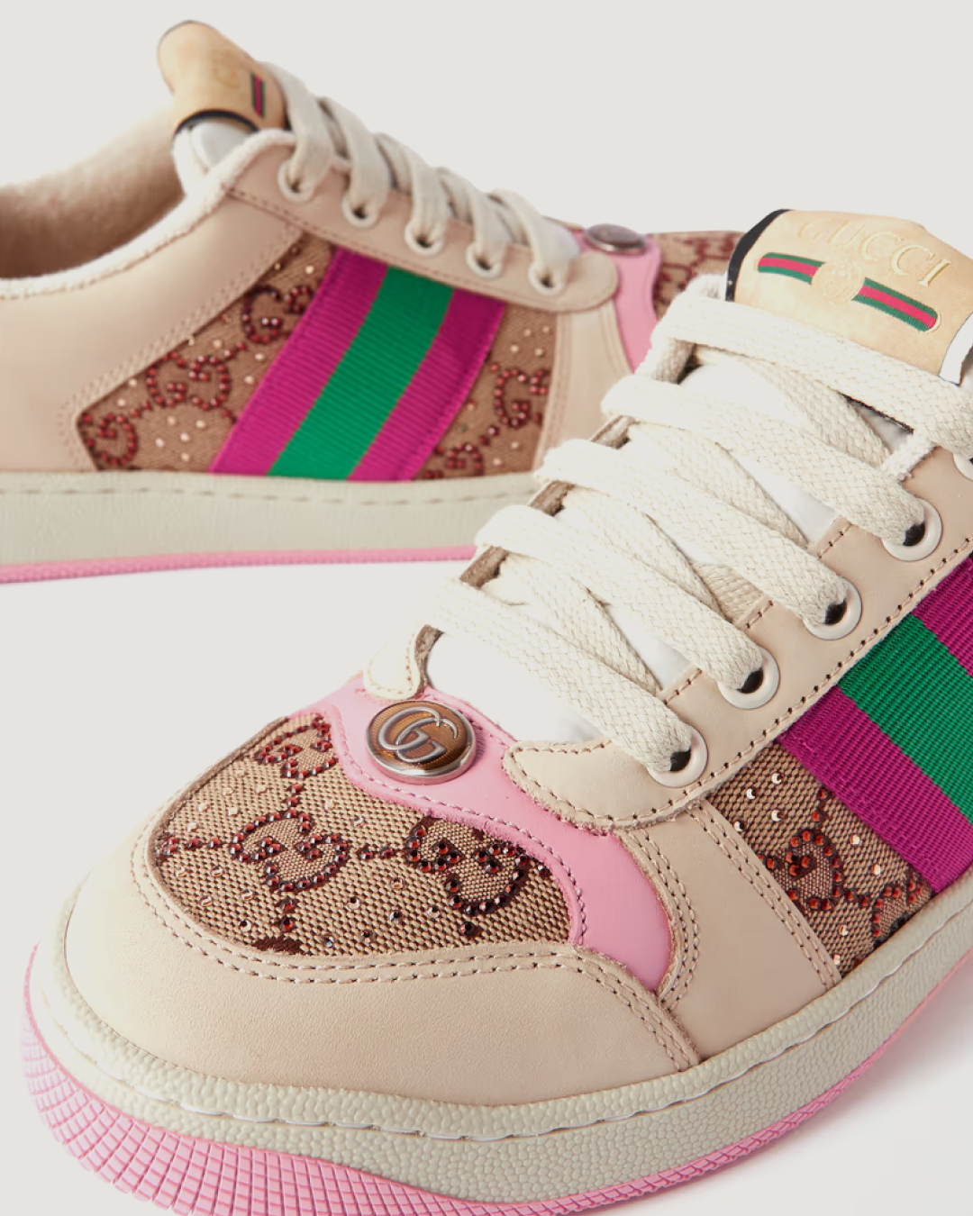 Gucci Women's Screener GG 'Pink' Sneaker with Crystals