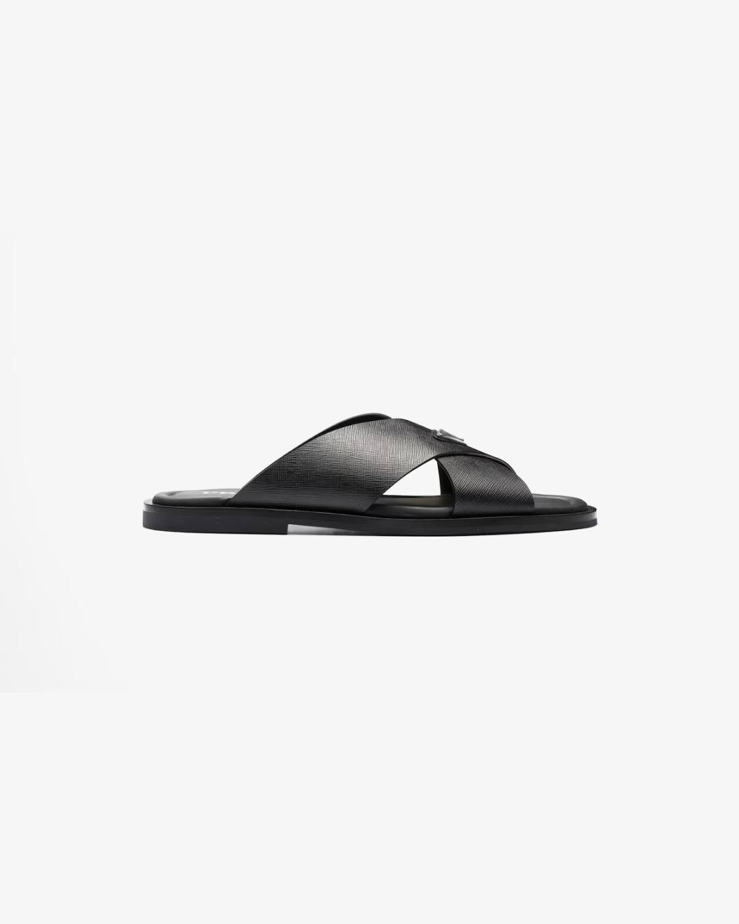 Prada Men's Black Crisscross Logo-Triangle Leather Sandals