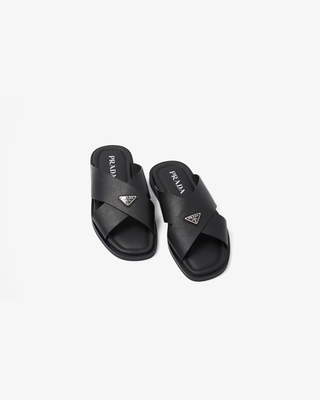 Prada Men's Black Crisscross Logo-Triangle Leather Sandals