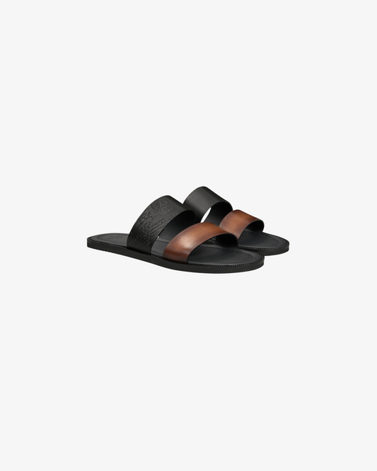 Berluti Debossed Venezia Leather Sandals - Brown.