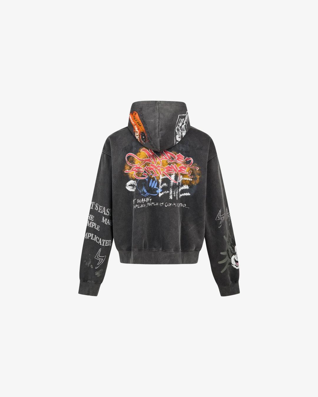 Street Graffiti Print Loose Zip-up Hoodie "Black"