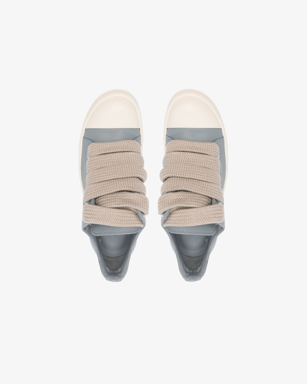 Rick Owens Jumbo Laced Low Top Sneakers in Pale Blue and Milk