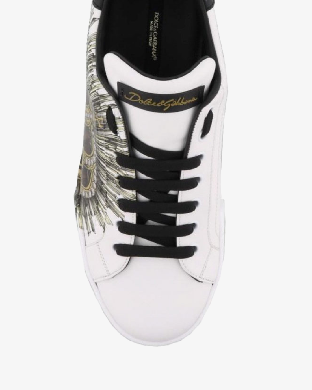 Dolce & Gabbana Crown Print Portofino Low Top Sneakers - White/Black