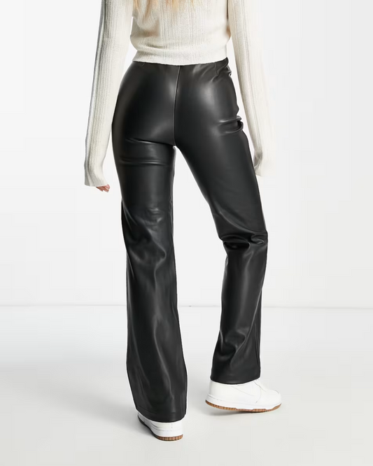 Asos Design Flare Trouser in Faux Leather Look in Black