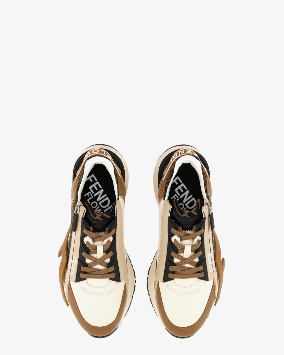 Fendi Flow Sneakers Brown Leather and Brown FF Jacquard