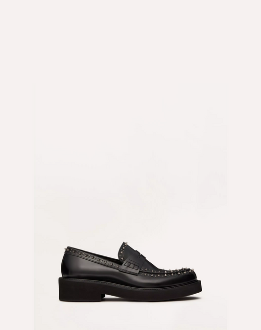 Valentino Garavani Gentleglam Calfskin Loafer Embellished with Mini Studs and Rivets