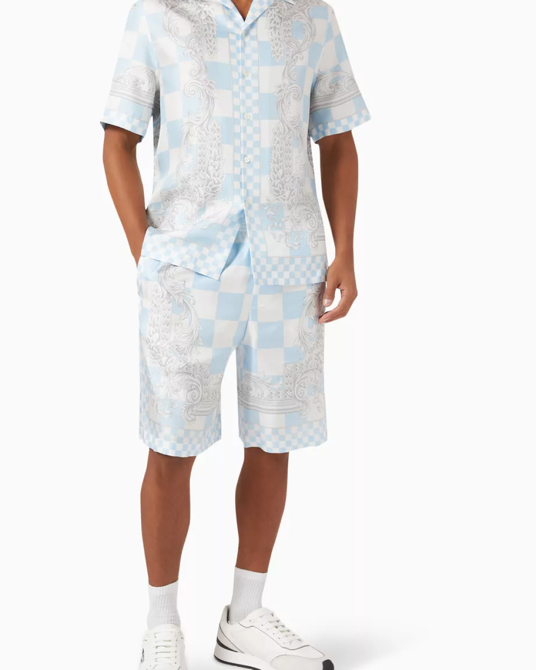 Versace Medusa Contrasto Silk Shirt in Blue and Black