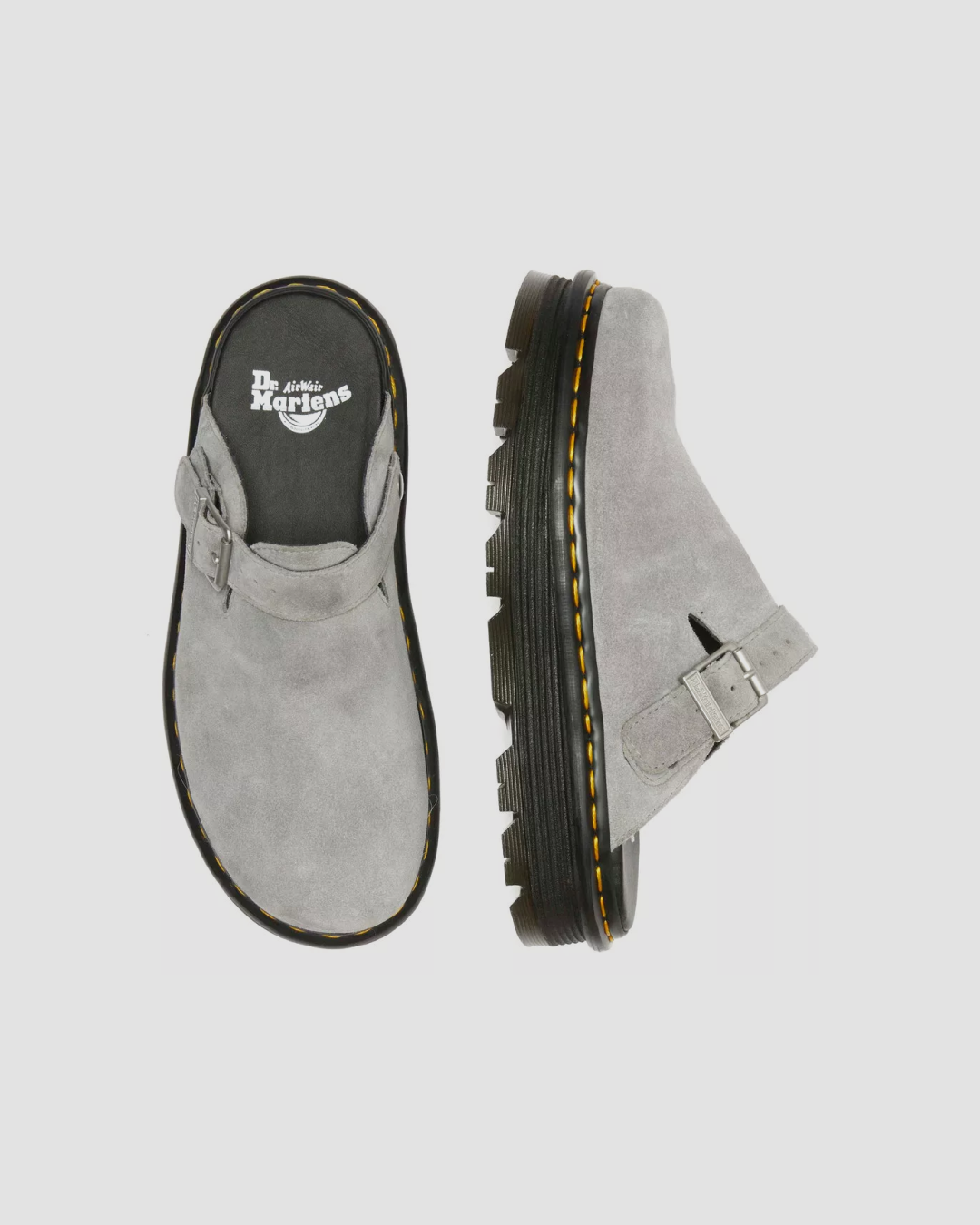 Dr Martens Zebzag Suede Casual Slingback Platform Mules in Grey