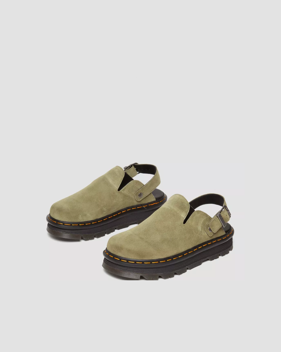 Dr Martens Zebzag Suede Casual Slingback Platform Mules in Muted Olive