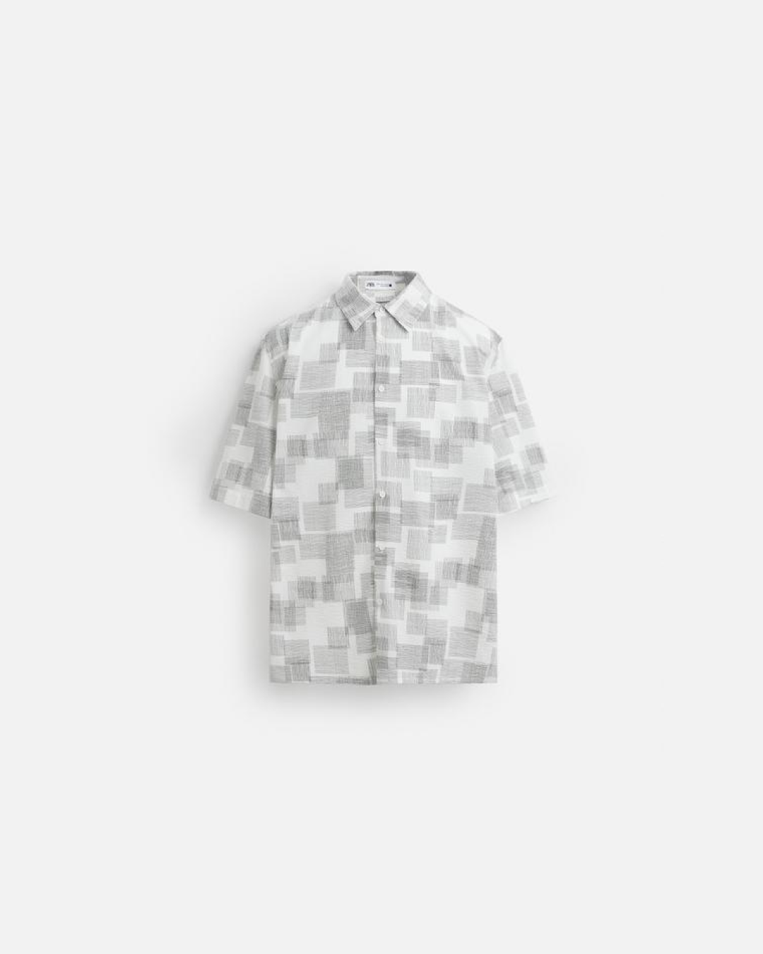 ZARA Abstract Print Seersucker Shirt in Black and White