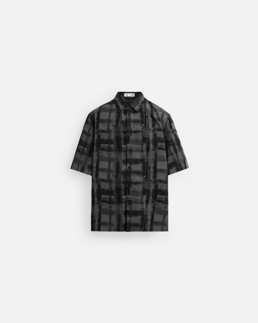ZARA Abstract Print Seersucker Shirt in Black and White
