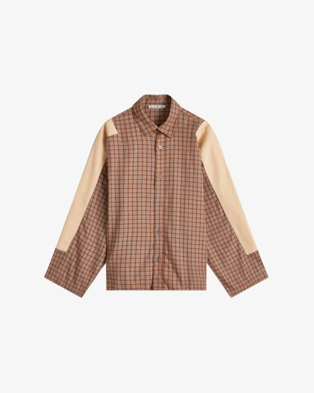 Acne Studios Sampa Dry Flannel Check Shirt in Cinnamon Brown and Teal Blue