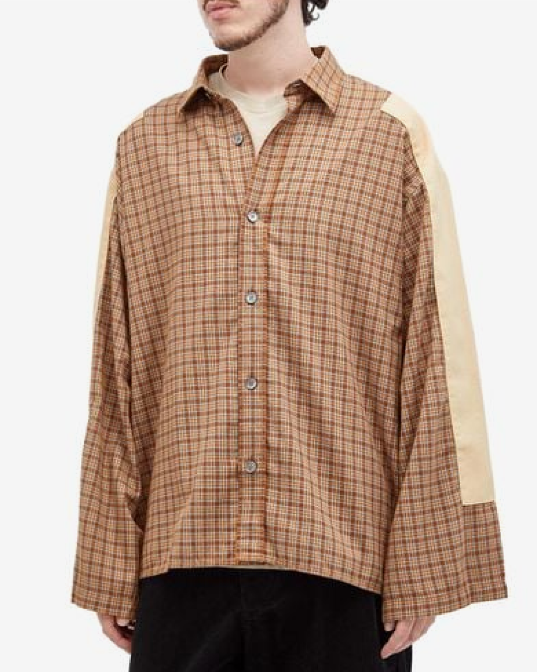 Acne Studios Sampa Dry Flannel Check Shirt in Cinnamon Brown and Teal Blue