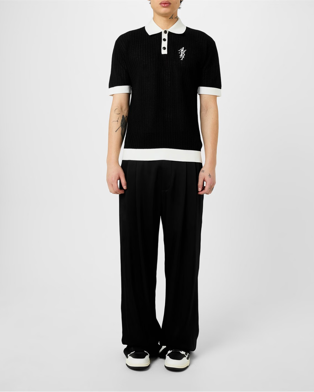AMIRI Waffle Stitch Polo in Black