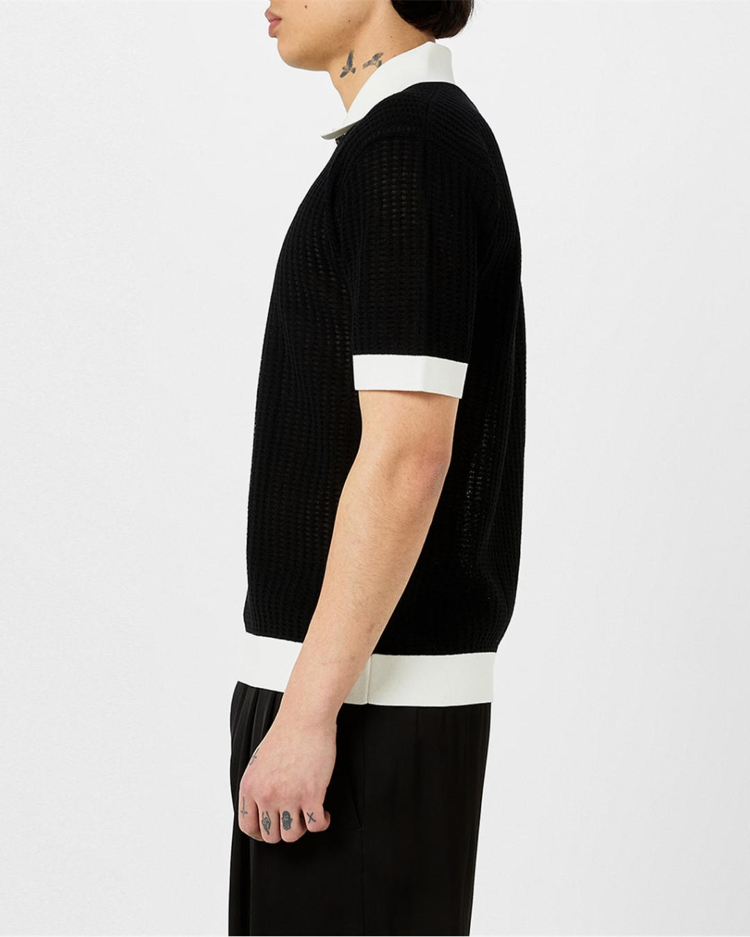 AMIRI Waffle Stitch Polo in Black