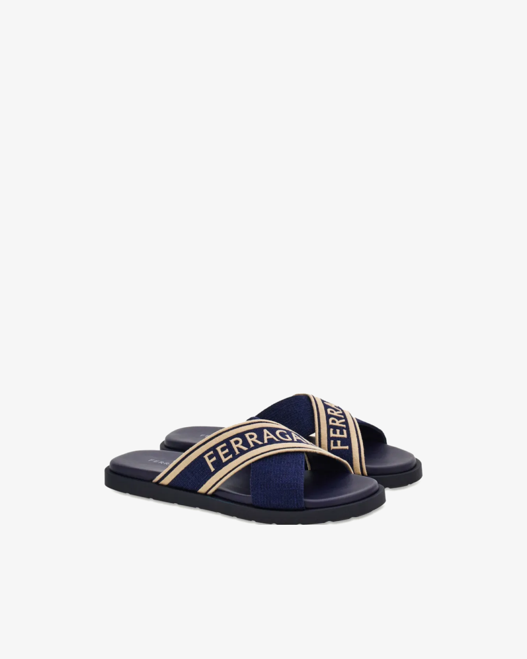 Ferragamo Crossover-Strap Cotton "Midnight Blue" Sandal