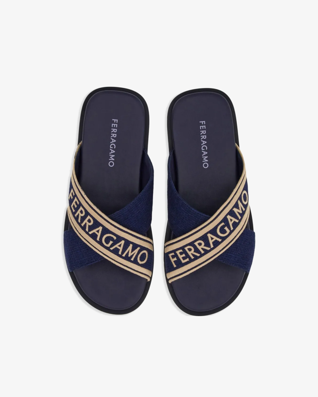 Ferragamo Crossover-Strap Cotton "Midnight Blue" Sandal