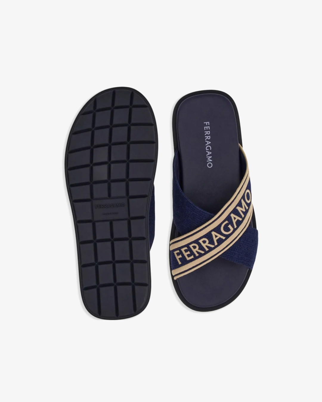 Ferragamo Crossover-Strap Cotton "Midnight Blue" Sandal