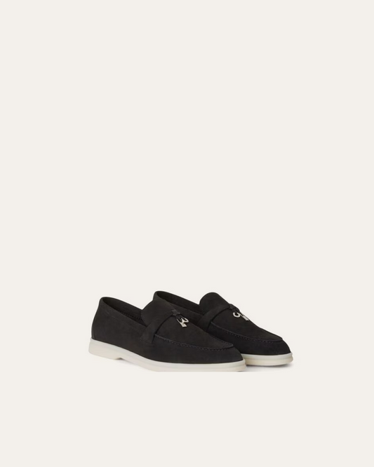 Loro Piana Summer Walk Suede ‘Caviar’ Loafers with Charms