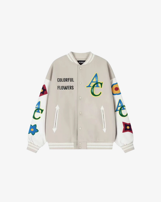 Achoke Floral Embroidered Colorful Baseball Jacket