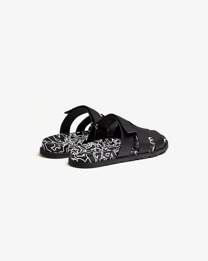 Hermès Chypre Black and White with "Graff Hermès" Print Sandals