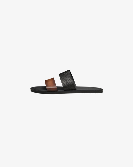 Berluti Debossed Venezia Leather Sandals - Brown.