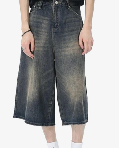 Oversized Denim Jorts - Black Grey