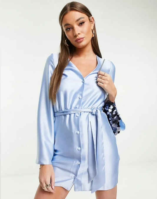 Miss Selfridge Satin Button Through Shirt Dress