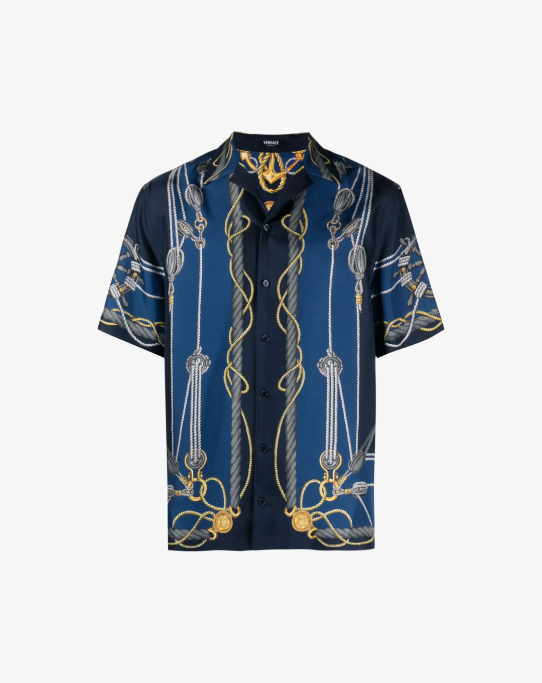 Versace Nautical-Print Short-Sleeve Silk Shirt