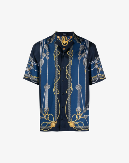 Versace Nautical-Print Short-Sleeve Silk Shirt