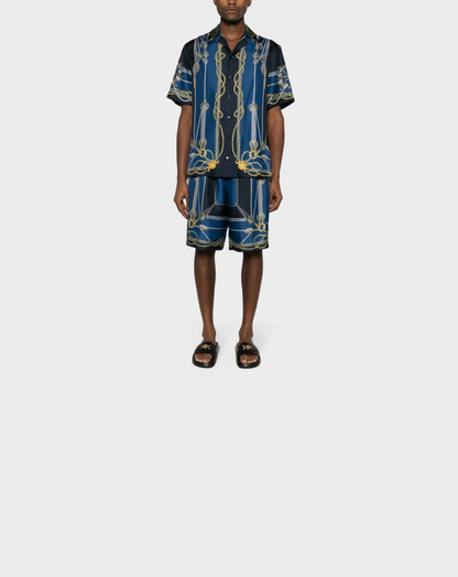 Versace Nautical-Print Short-Sleeve Silk Shirt