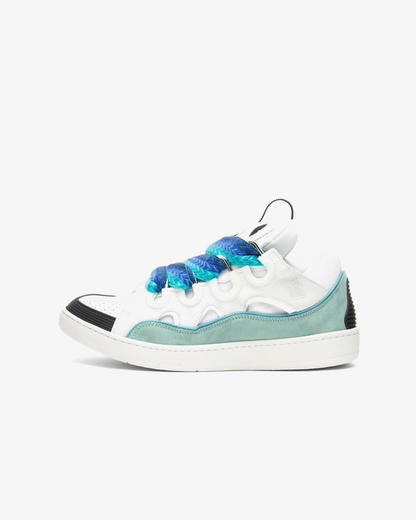 Lanvin Leather Curb 'White/Green' Suede Tennis Low-Top Sneakers