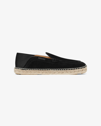 Versace Logo-Lettering Suede Espadrilles