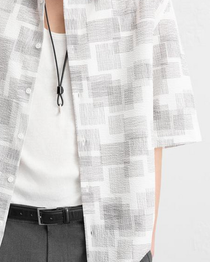ZARA Abstract Print Seersucker Shirt in Black and White