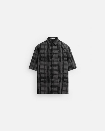 ZARA Abstract Print Seersucker Shirt in Black and White
