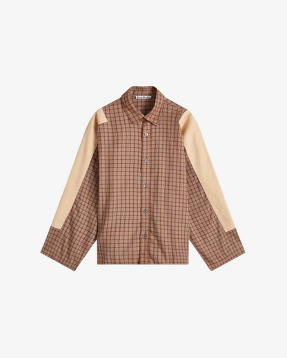 Acne Studios Sampa Dry Flannel Check Shirt in Cinnamon Brown and Teal Blue