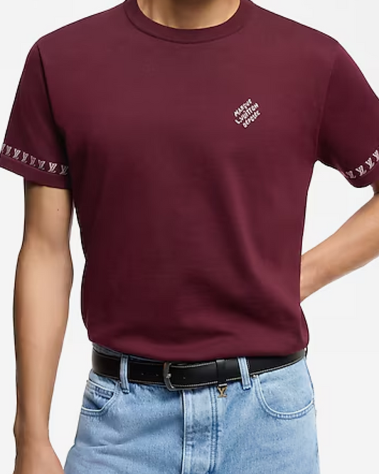 Louis Vuitton Signature Short-Sleeved Cotton Crewneck Burgundy Top