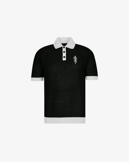 AMIRI Waffle Stitch Polo in Black