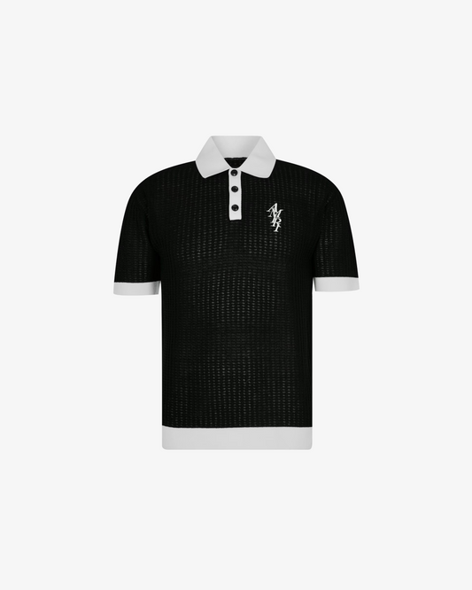 AMIRI Waffle Stitch Polo in Black