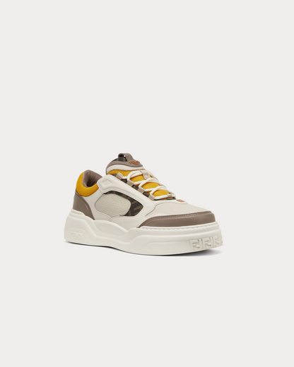 Fendi Force Trainers in White, Brown and Yellow Leather Low-Top