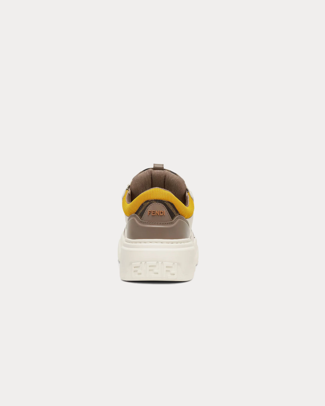 Fendi Force Trainers in White, Brown and Yellow Leather Low-Top