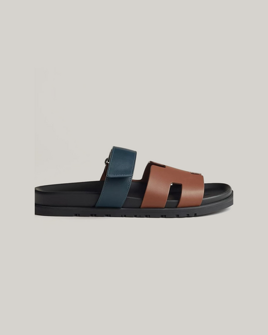 Hermes Chypre Sandal Two Tone Calfskin 'Gold / Bleu Celeste'