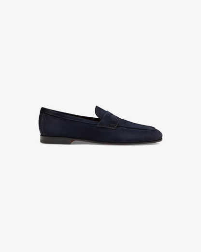 Santoni Suede Loafers in Blue Leather