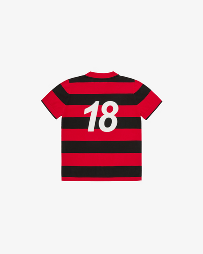 Corteiz Stripe Polo Shirt in Red and Black