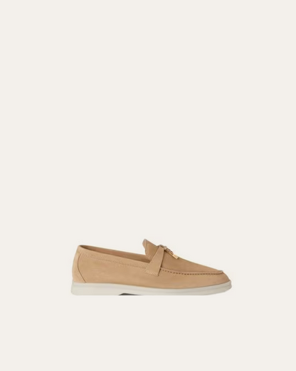 Loro Piana Summer Walk Suede ‘Sandstone’ Loafers with Charms