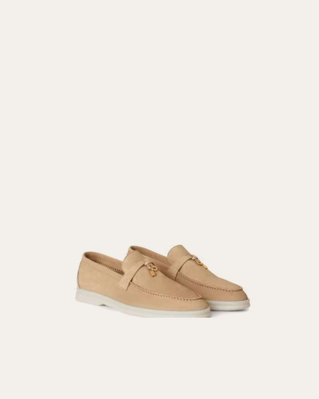 Loro Piana Summer Walk Suede ‘Sandstone’ Loafers with Charms