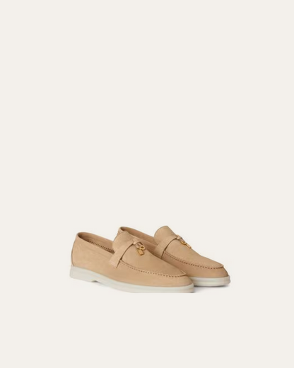 Loro Piana Summer Walk Suede ‘Sandstone’ Loafers with Charms