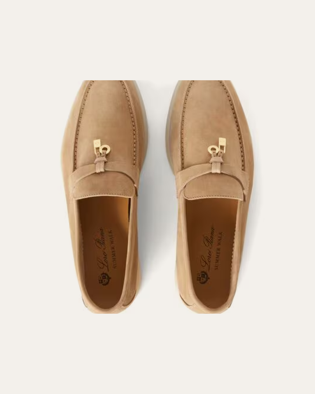 Loro Piana Summer Walk Suede ‘Sandstone’ Loafers with Charms