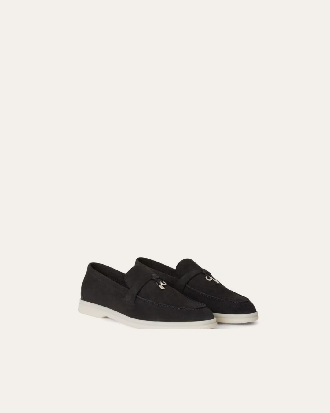 Loro Piana Summer Walk Suede ‘Caviar’ Loafers with Charms