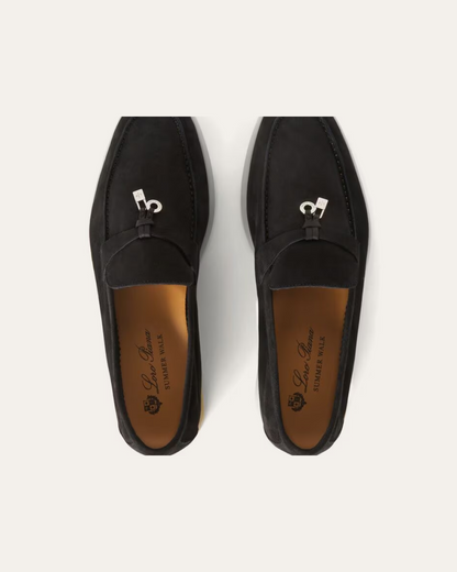 Loro Piana Summer Walk Suede ‘Caviar’ Loafers with Charms